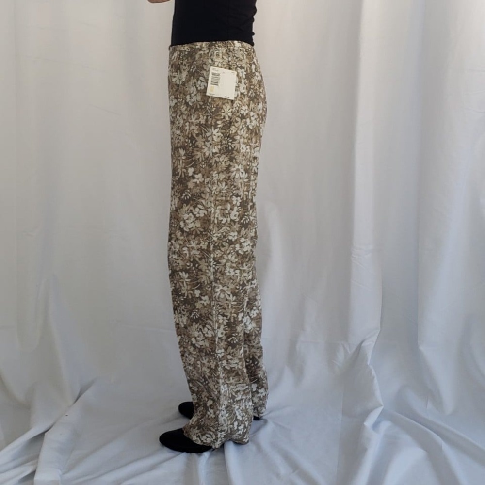 90s Deadstock Liz Claiborne Brown Floral Rayon Pants - Picture 2 of 4
